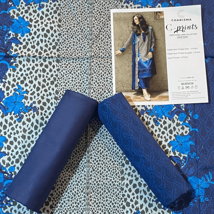 Charizma Digital Printed Lawn 3-Piece Unstitched β Navy Blue β image 1