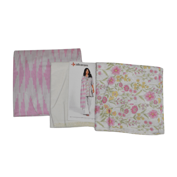 Alkaram 3-Piece Printed Lawn β Pink Shibori & White Floral