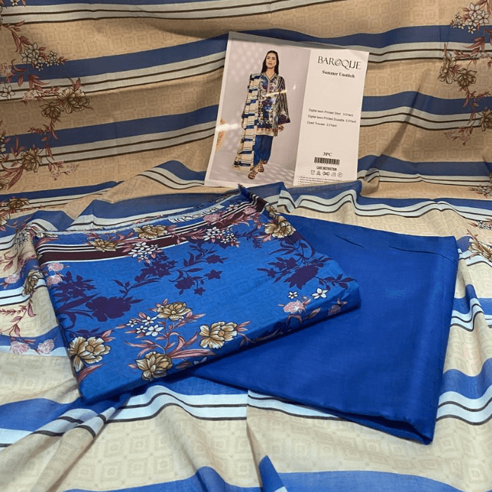 Baroque Digital Lawn 3-Piece Unstitched β Navy Blue β image 1