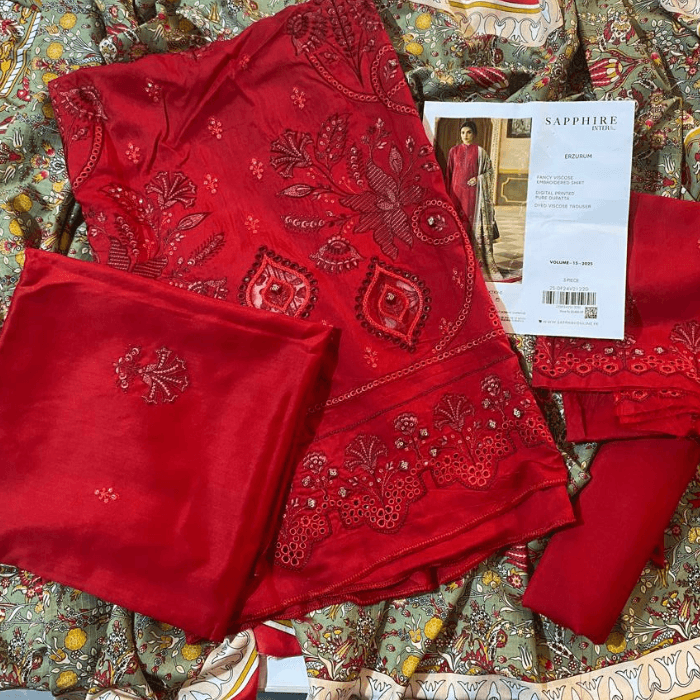 Sapphire Fancy Viscose Embroidered 3-Piece β Assorted Colours β image 3