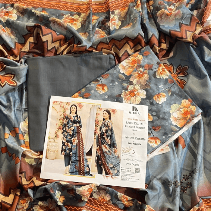 Nishat 3-Piece Lawn Digital Allover Shirt Printed Dupatta And Dyed Trouser β image 6