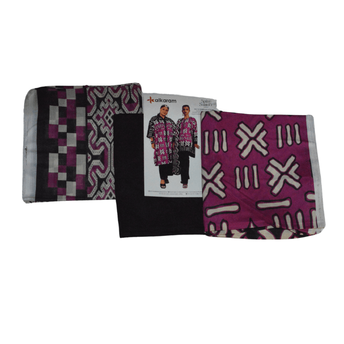 Alkaram 3-Piece Printed Lawn β Magenta & Black Aztec
