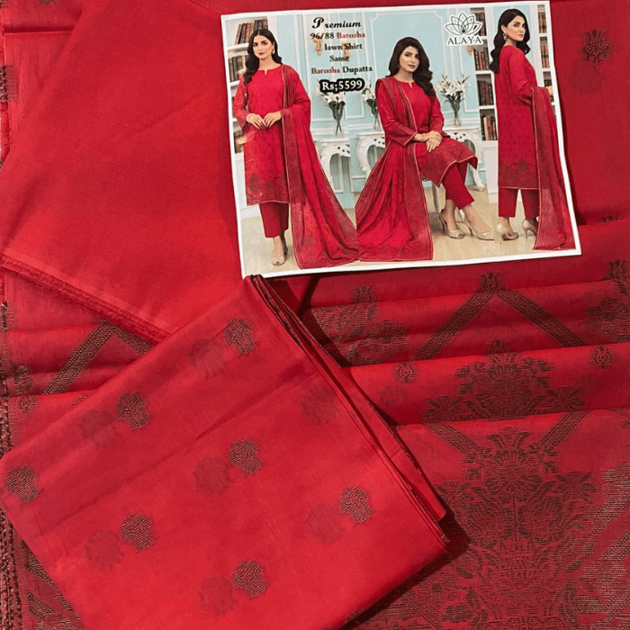 ALAYA  premium 96/88 barosha lawn shirt same dupatta dyed touser