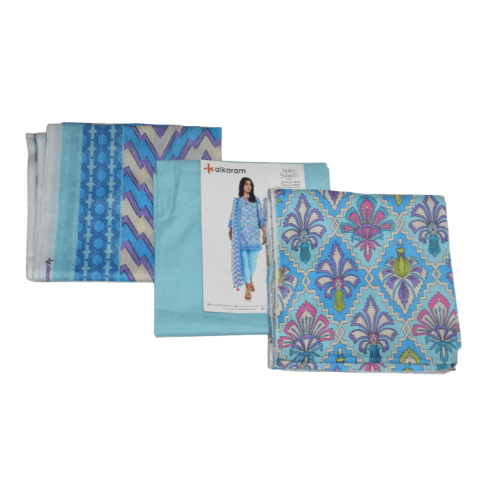 Alkaram 3-Piece Printed Lawn β Red Tribal & Blue Mosaic β image 2
