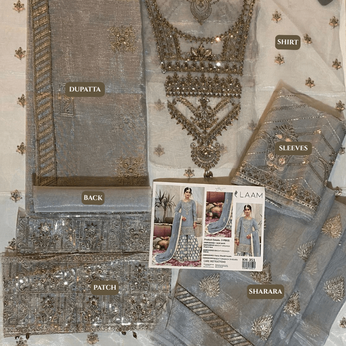 Laam 6 Organza Ehm Fency Khaddi Dupatta 3p Kh351 (kal)