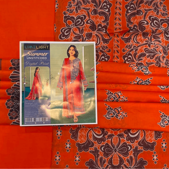 Limelight Printed Lawn Shirt Dyed Lawn Trouser And Printed Voil Dupata