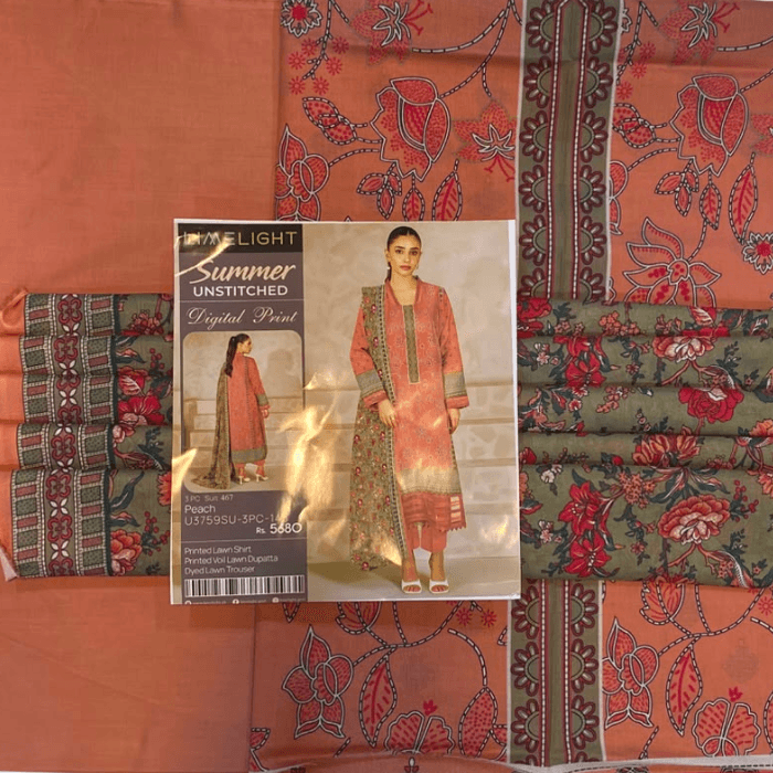 Limelight Printed Lawn Shirt Dyed Lawn Trouser And Printed Voil Dupata