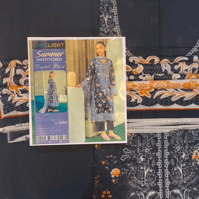 Limelight Printed Lawn Shirt Dyed Lawn Trouser And Printed Voil Dupata
