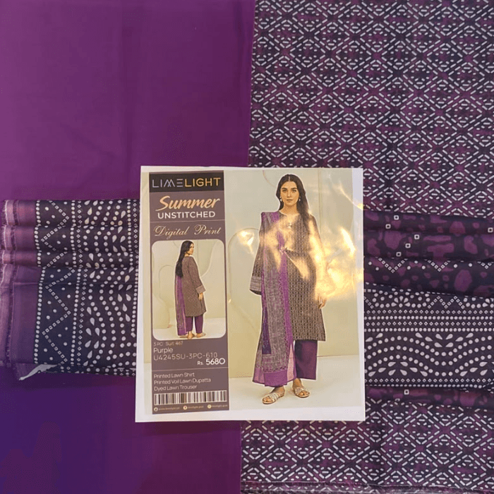 Limelight Printed Lawn Shirt Dyed Lawn Trouser And Printed Voil Dupata
