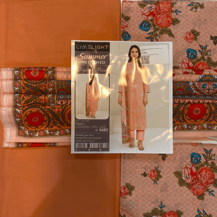 Limelight Printed Lawn Shirt Dyed Lawn Trouser And Printed Voil Dupata