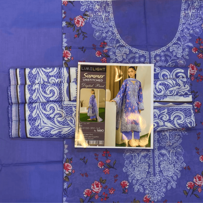 Limelight Printed Lawn Shirt Dyed Lawn Trouser And Printed Voil Dupata