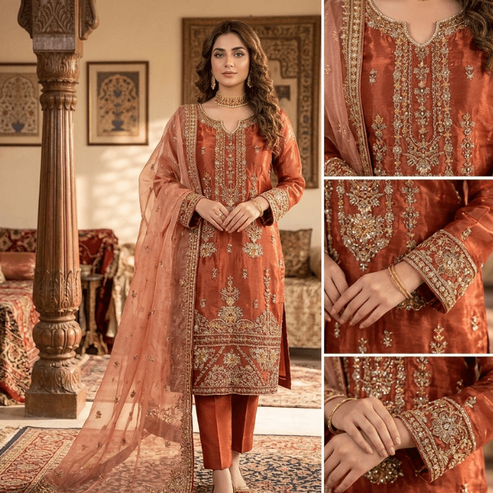 Mushq 2p Hm Silk Fbs Net Dupatta Sl132 (kal)