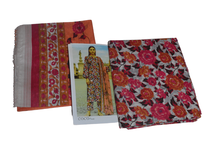 coco print  fancy lawn 3pc unstitched  