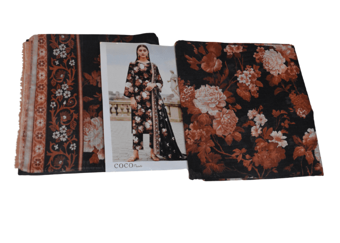 coco print  fancy lawn 3pc unstitched  