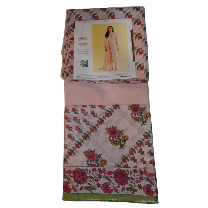 nishat printed lawn shirt dyed trouser and printed voil dupata