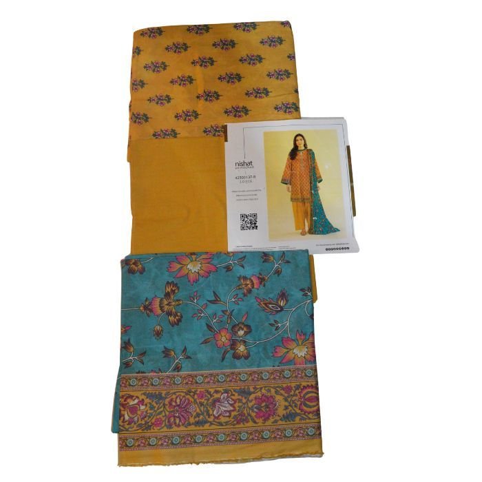 nishat printed lawn shirt dyed trouser and printed voil dupata