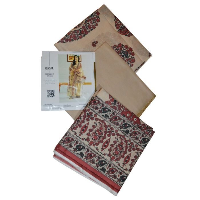 nishat printed lawn shirt dyed trouser and printed voil dupata
