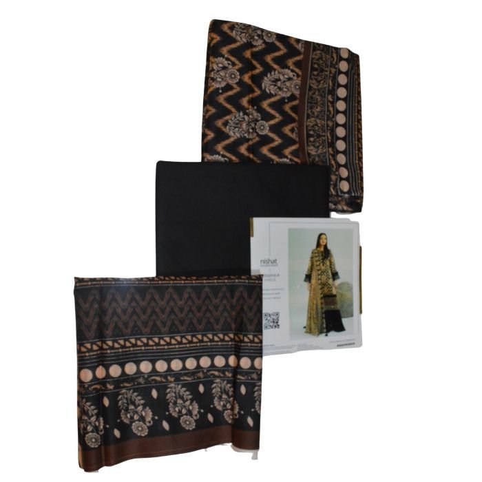 nishat printed lawn shirt dyed trouser and printed voil dupata